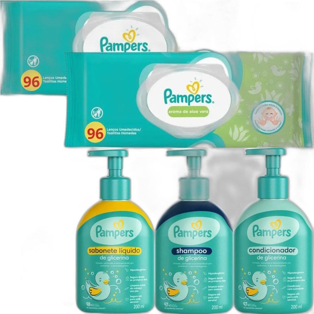 Kit Pampers Shampoo Condi Glicerina Lenço Umedecidos Toalhas