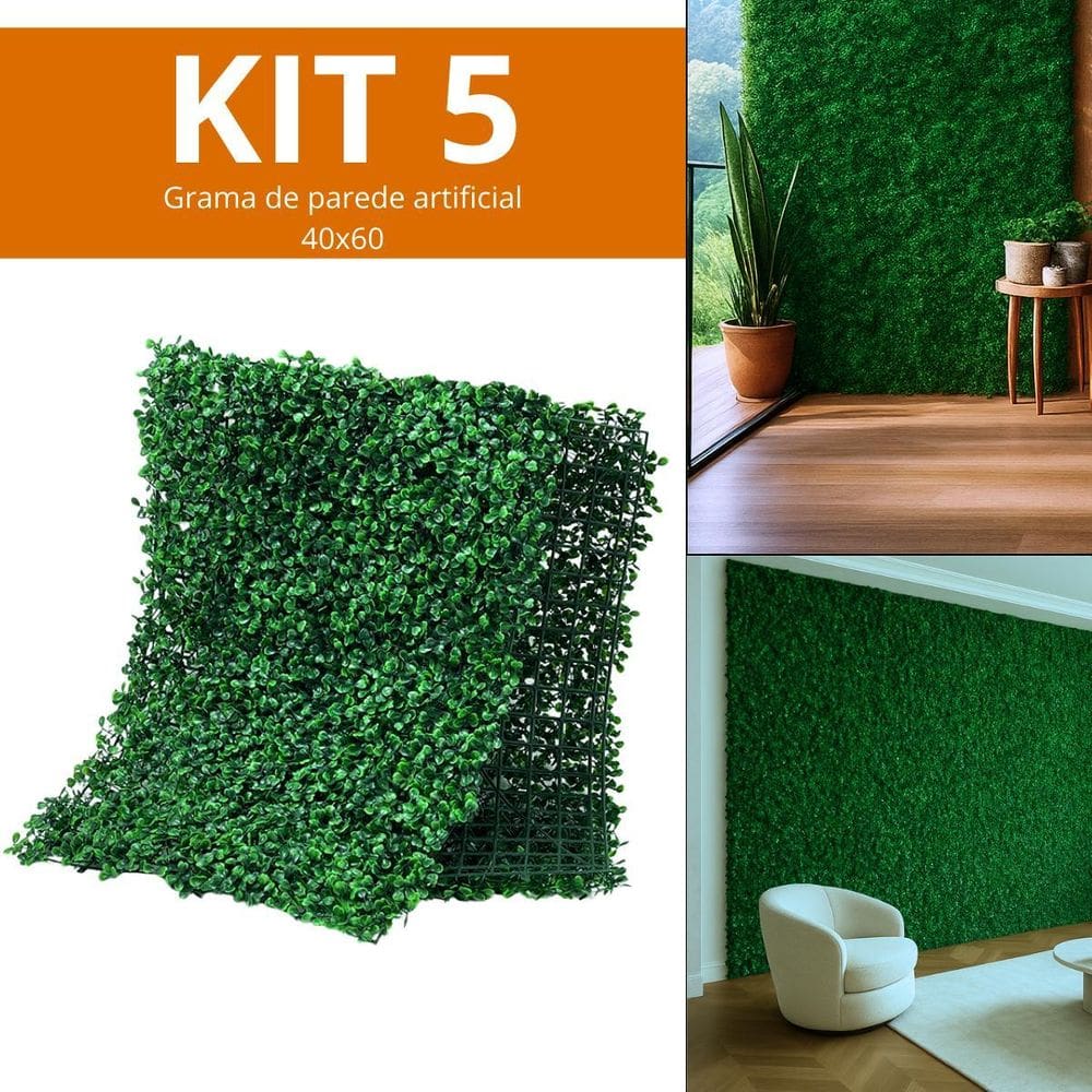 Kit 5 Placa Grama Parede Artificial Jardim Decoração 60X40Cm