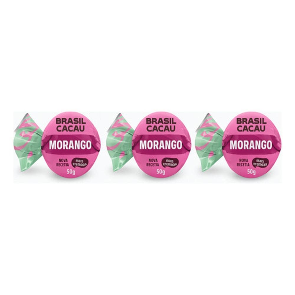 Kit 3 Trufas Morango 30G Brasil Cacau Chocolate Ao Leite