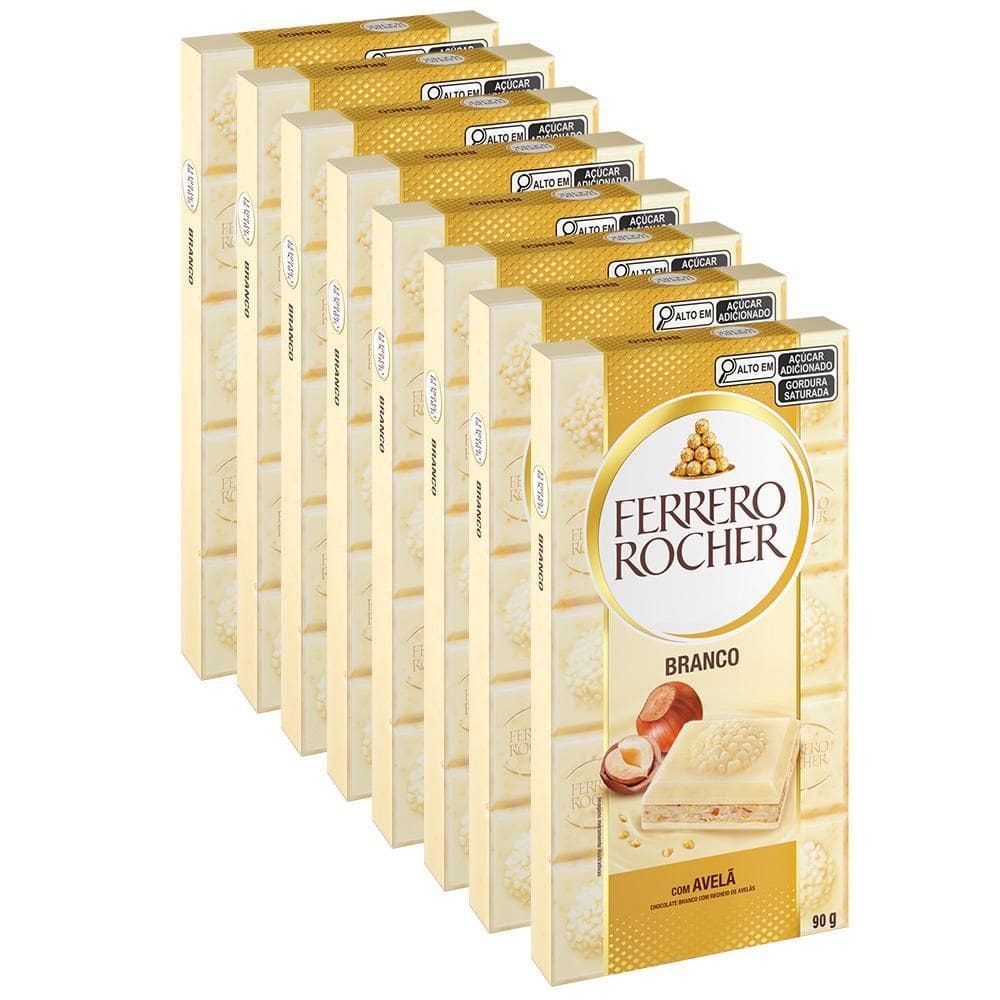 Chocolate Ferrero Rocher Branco Avelã Kit 8 Barras De 90G