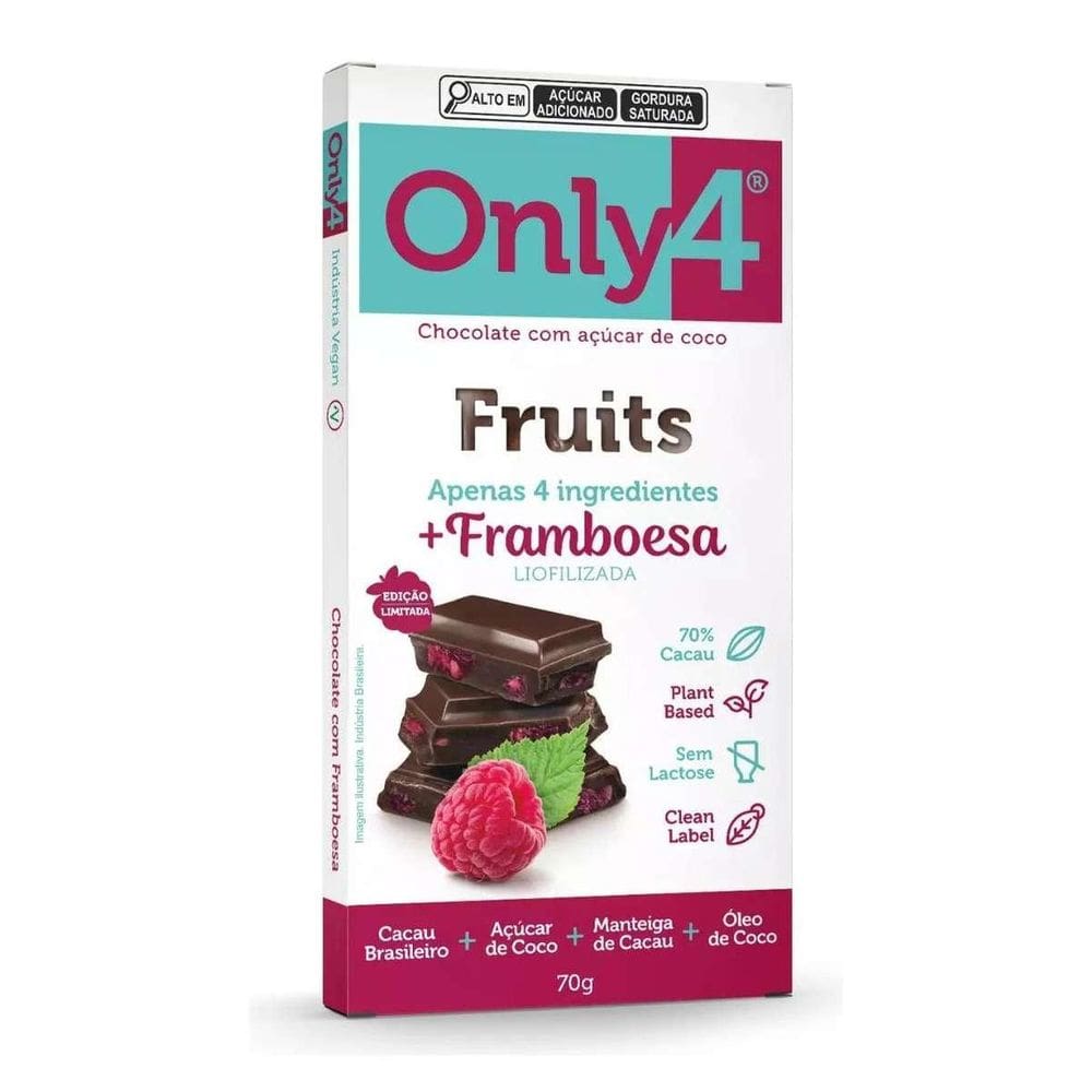 Chcocolate 70% Framboesa S/Lactose Only4 70G 4 Ingredientes