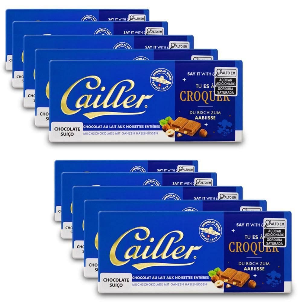 Chocolate Cailler Avelãs Inteiras Kit 10 Barras De 100G