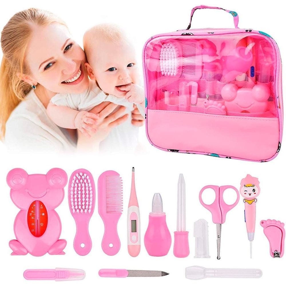 Kit Higiene Bebê Rosa Aspirador Nasal Escova Tesoura