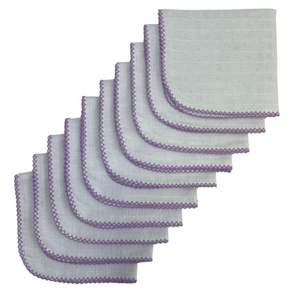 Kit Com 10 Fraldas De Boca Quadriculado 33X33Cm Lilás