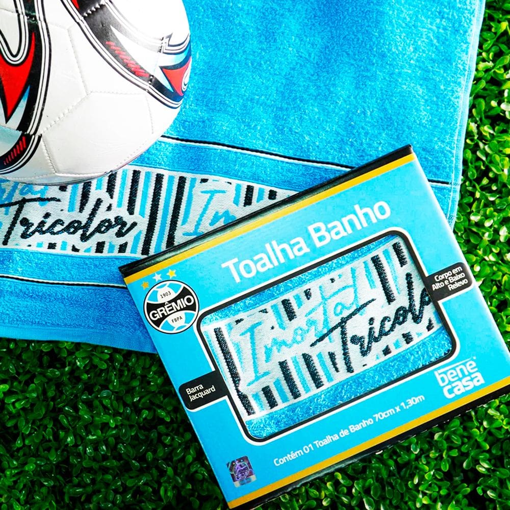 Toalha de Banho KazzaVip Felpuda 90%Algodão Grêmio Caixa de Presente Times 70cmx130m Azul