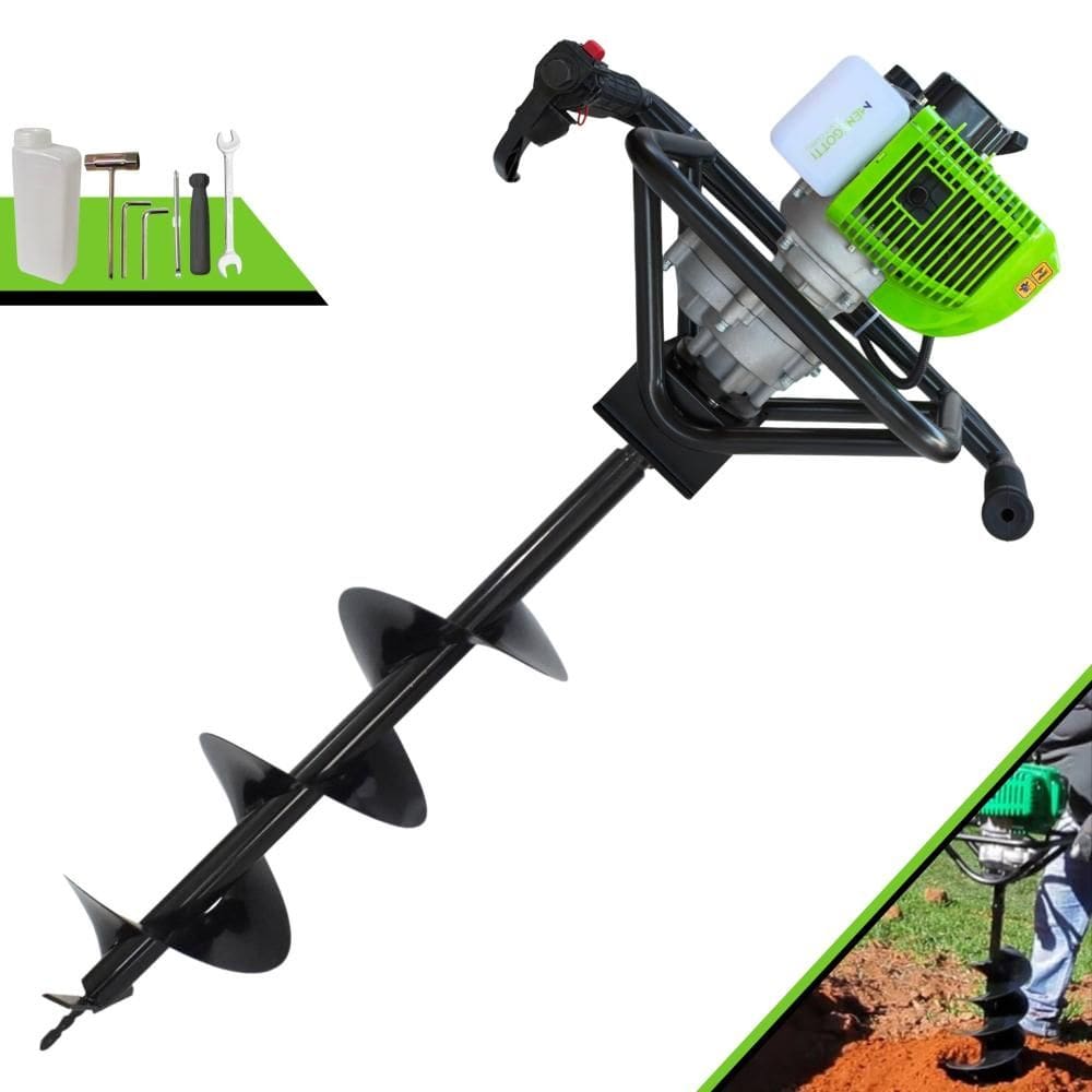 Trado Motorizado À Gasolina Menegotti MPS52 2T 52cc 1,8HP 9.000rpm Perfurador de Solo Completo Com Broca 80x20cm