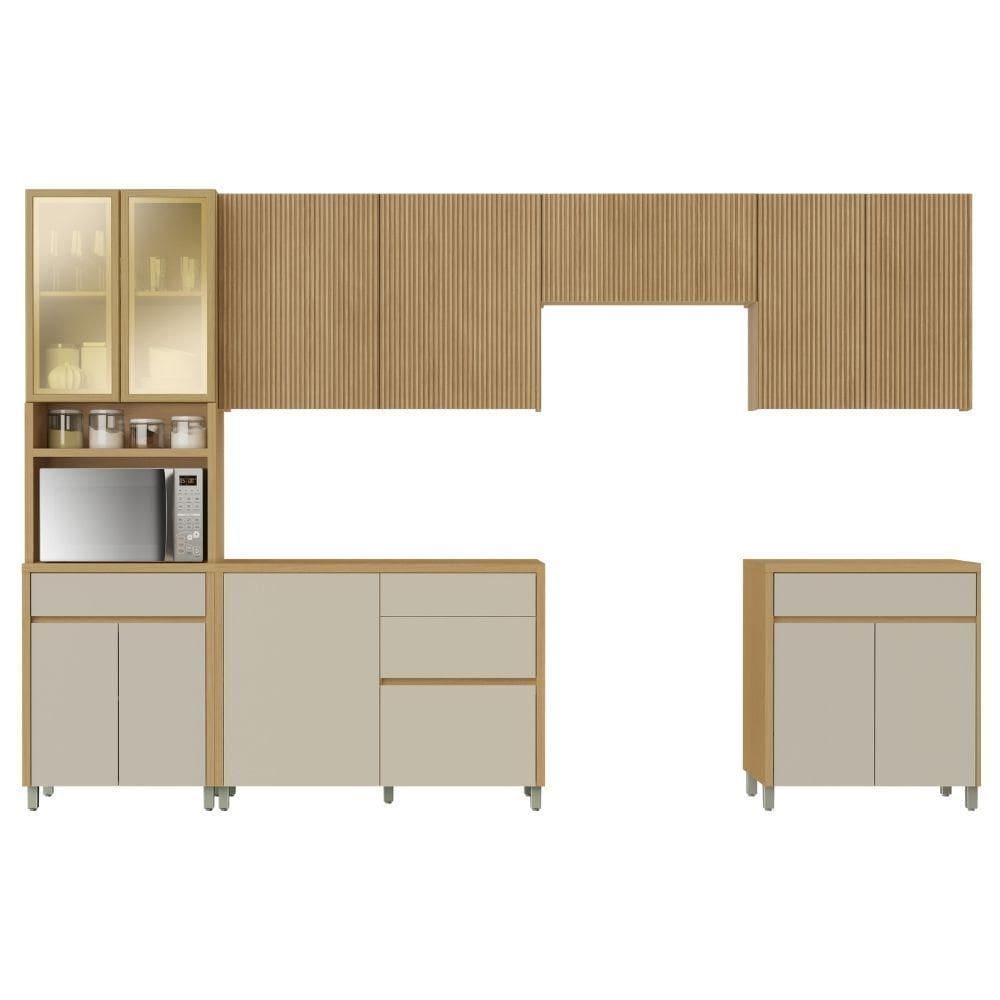 Armário De Cozinha Completa 100% Mdf 12 Portas 5 Gavetas Cléo Raissa Madeirado/off White Madeirado/off White