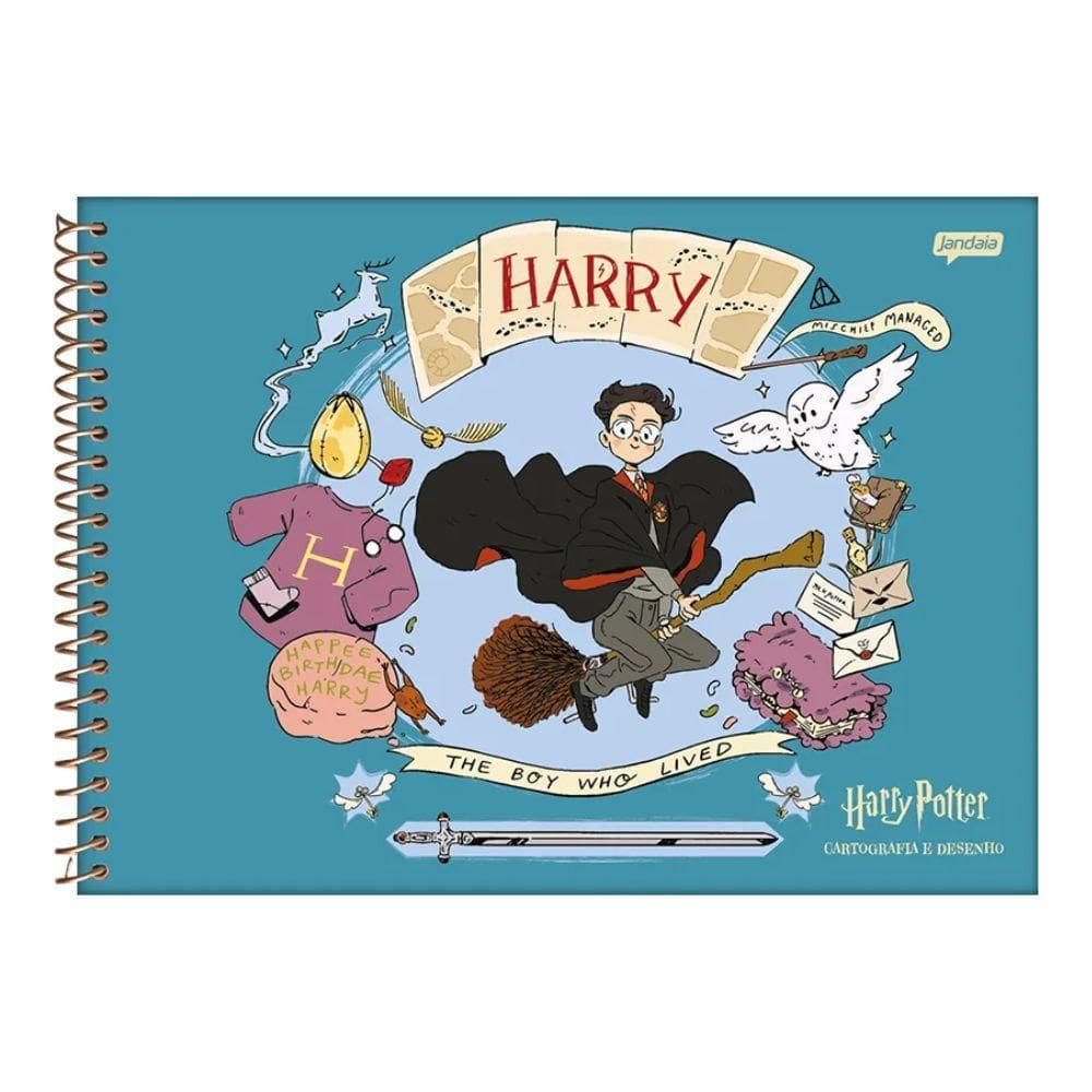 Caderno Espiral Cartografia E Desenho 96 Folhas Harry Potter Jandaia Estampa 1