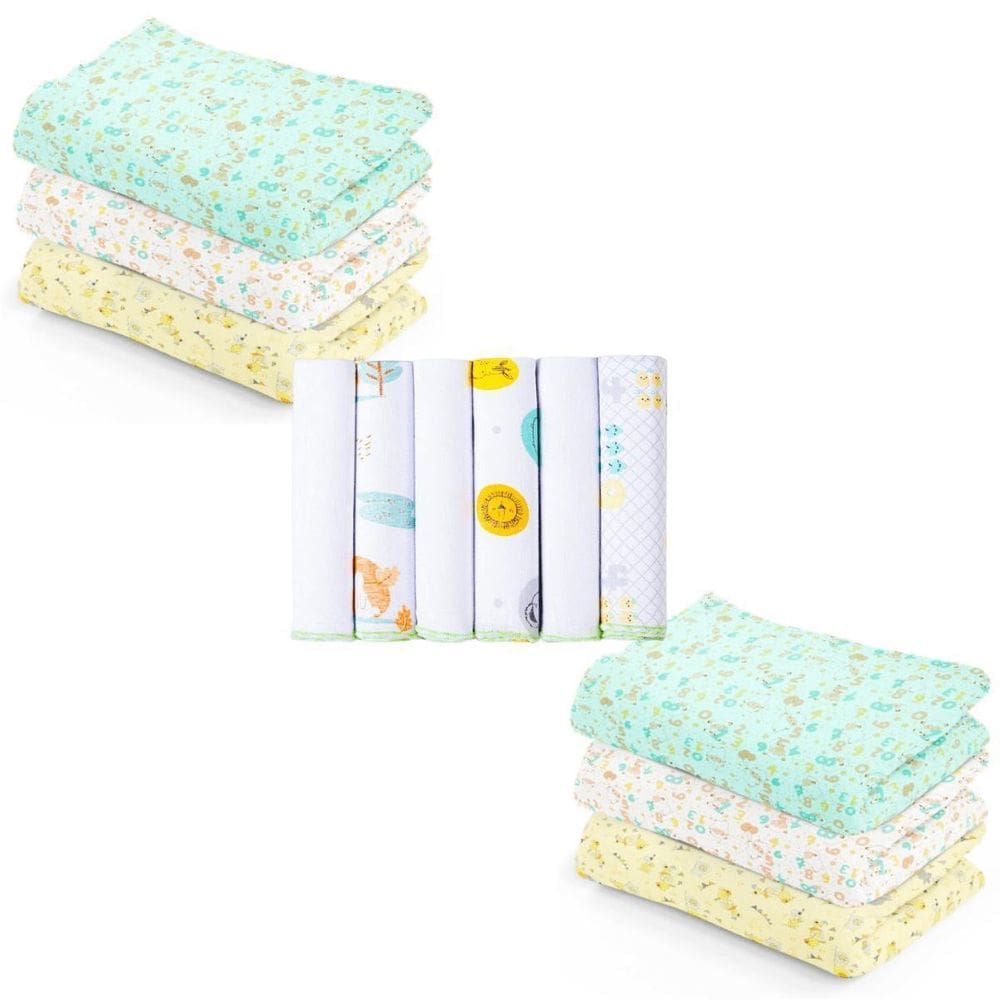 Kit 12 Bebê Cueiro Neutro Flanelado Liso Estampado+Pano Boca