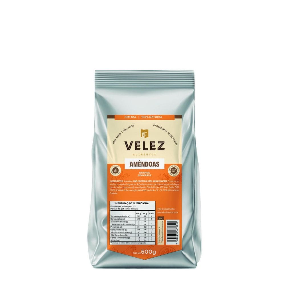 Amendoa Sem Casca Crua Velez 500G