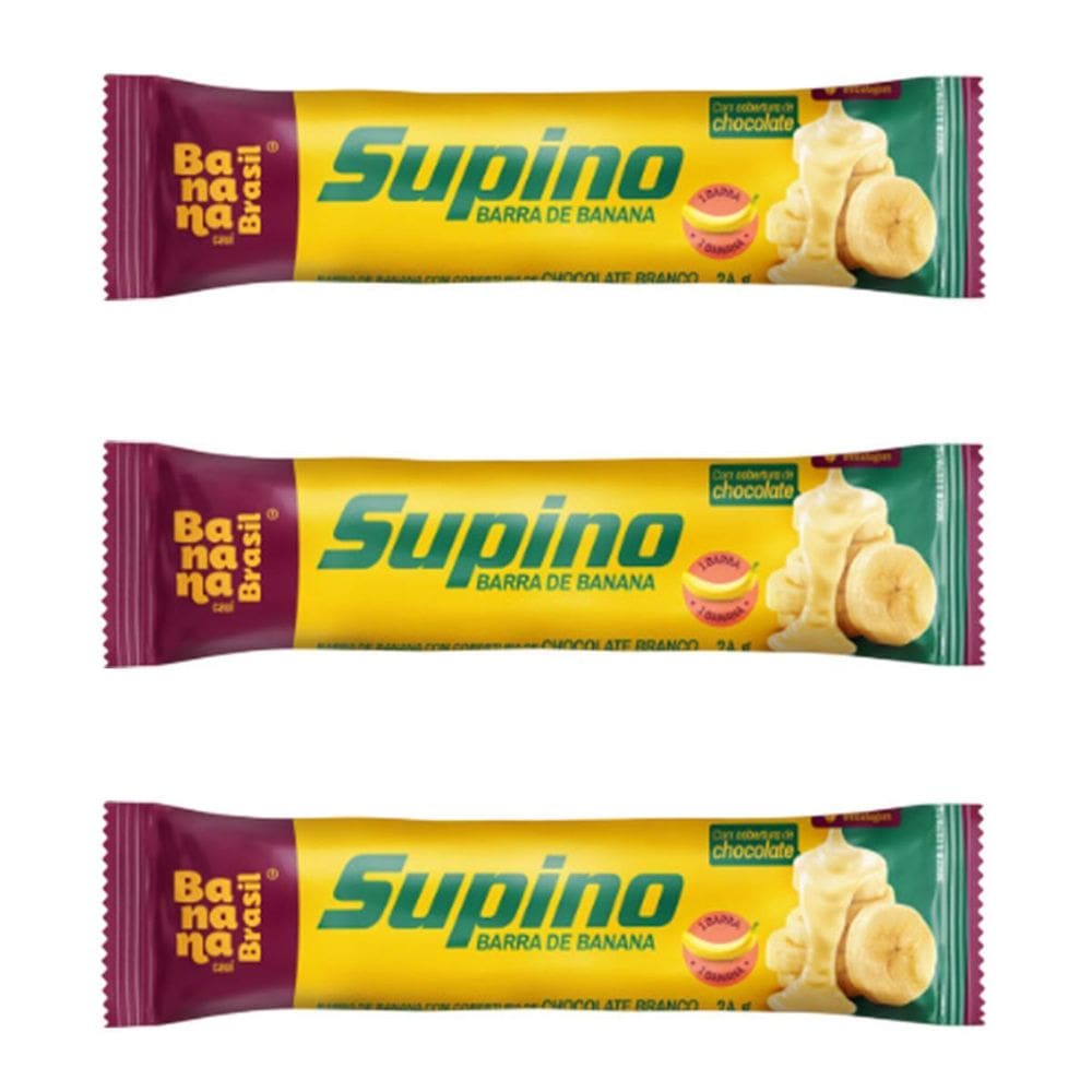 Kit 3 Barra Banana Cobertura Choc Branco 24G Banana Brasil