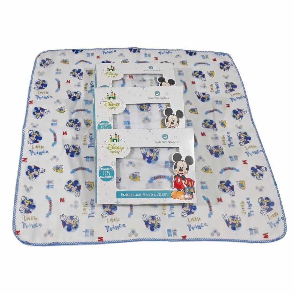 5 Fraldas Disney 100% Algodão Mickey 70X70Cm Com Crochê