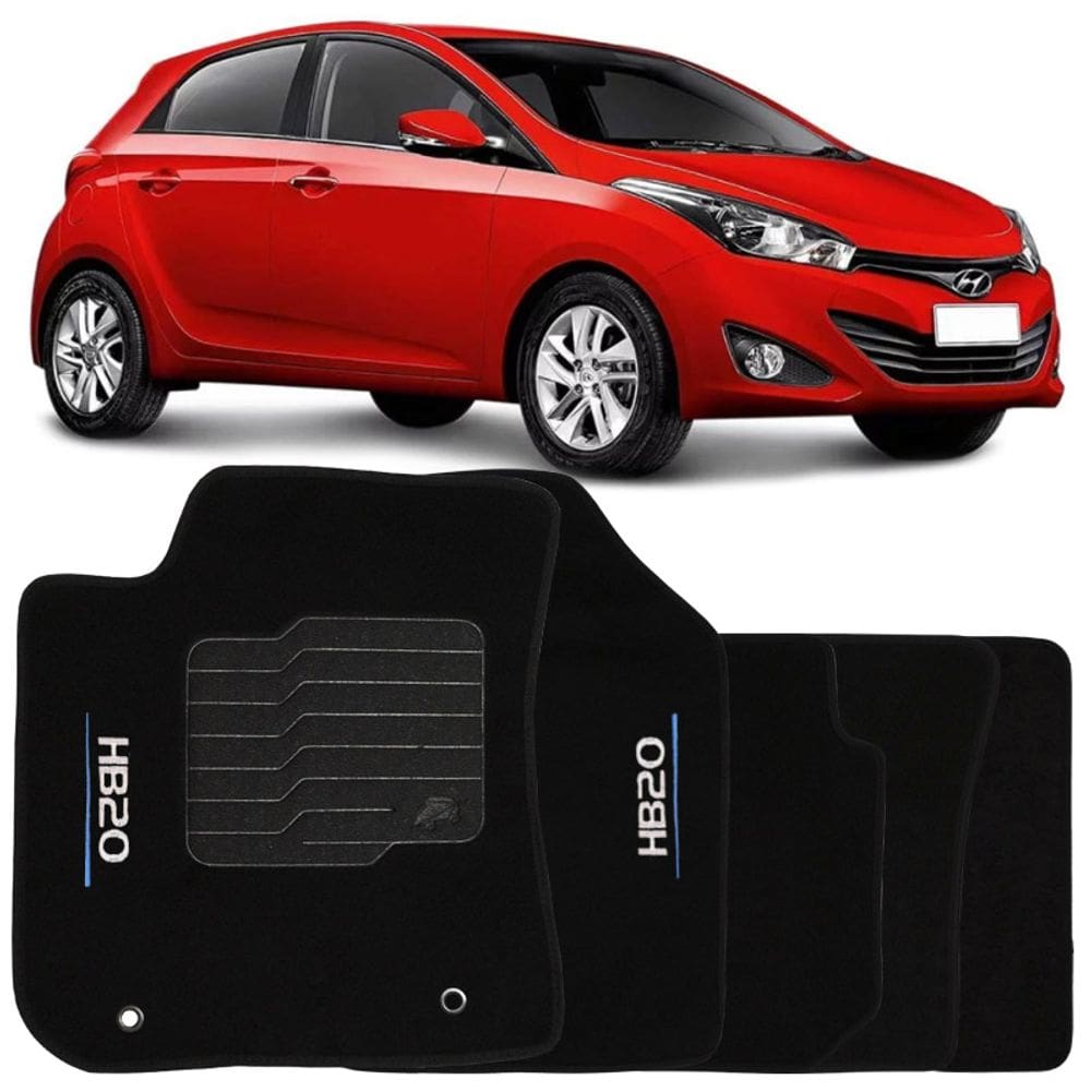 Tapete Carpete Hb20 2012 à 2019 Logo Bordado Jogo 5 Peças Personalizado Automotivo