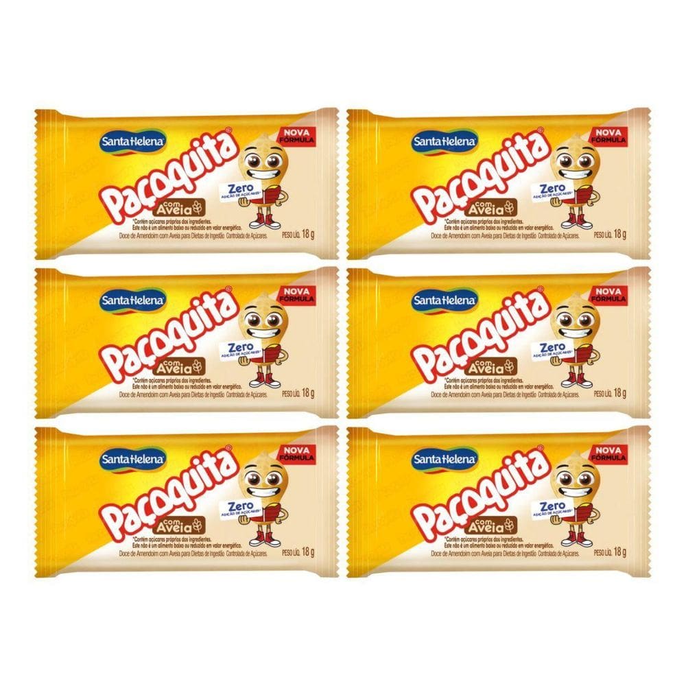 Kit 6 Paçoquita Paçoca Quadrada Com Aveia 18G Zero Açucar