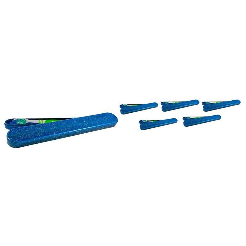 Kit 6 Porta Escova Dental Fibra Madeira Azul