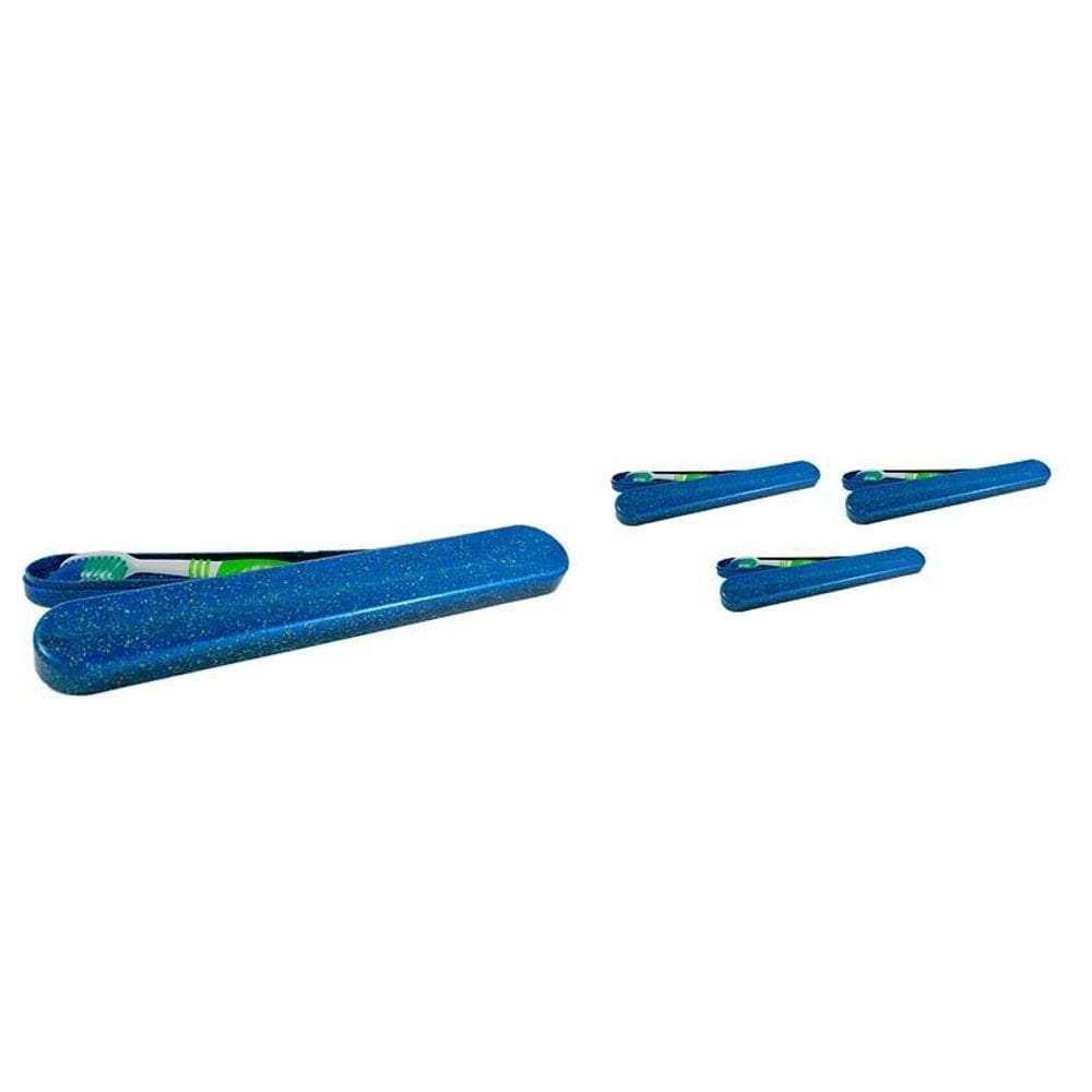Kit 4 Porta Escova Dental Fibra Madeira Azul