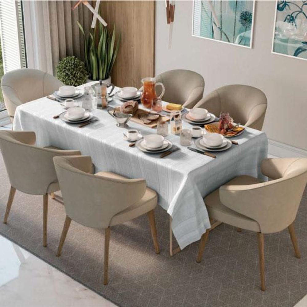 Toalha De Mesa Champanhe Magnum Marfim 150X260Cm 6 Lugares