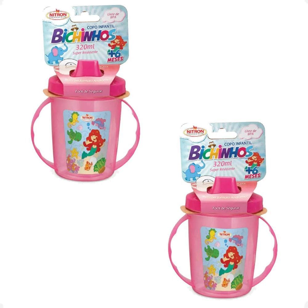 Kit 2 Copo Infantil Com Alças/Bico 320Ml 6 Meses Rosa