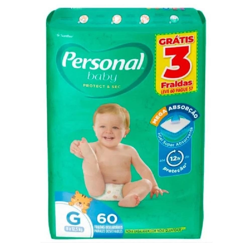 Personal Baby Fralda Descartável Protect & Sec Hiper G 60 Un