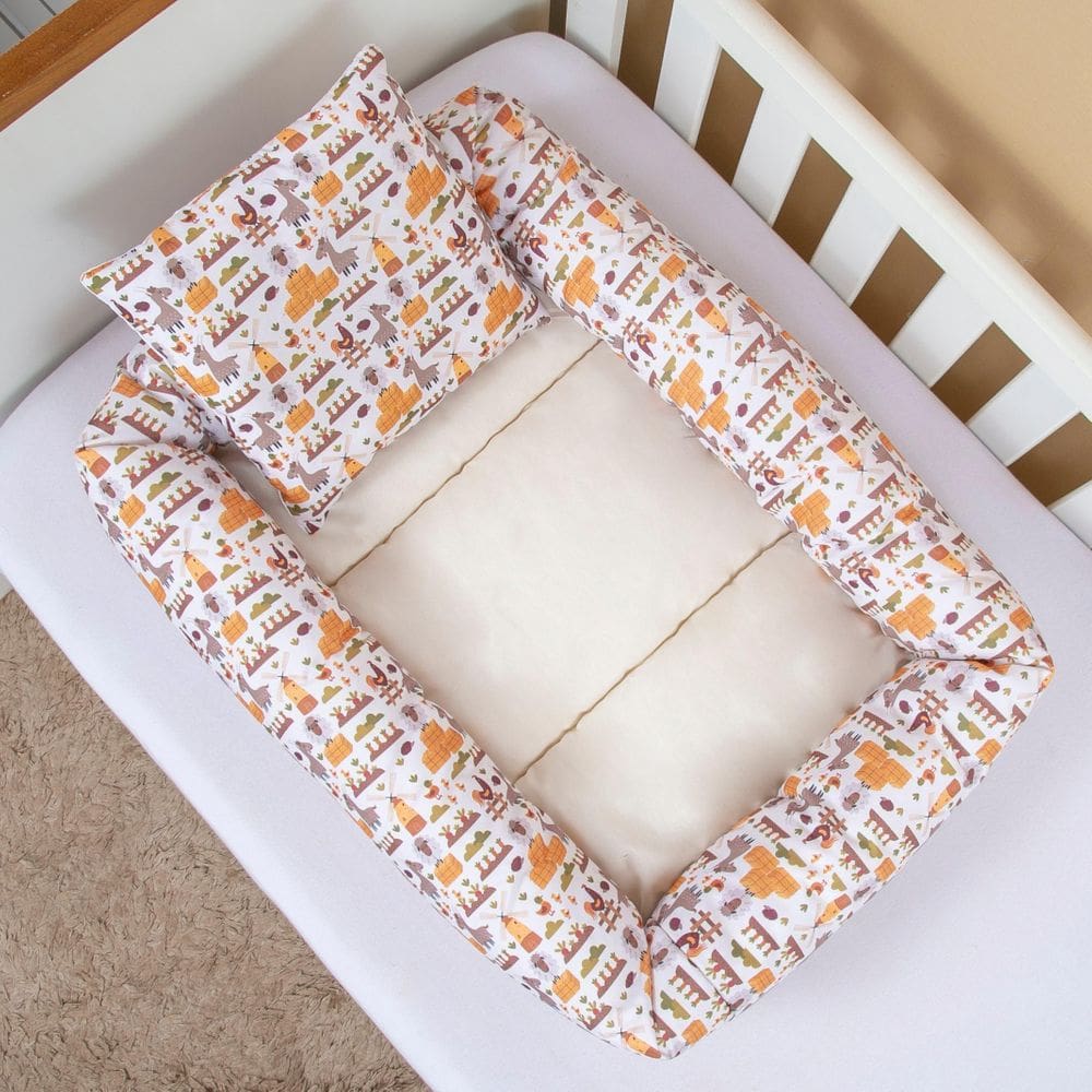 Ninho Redutor Com Almofada De Berço Bebê Menino Fazendinha