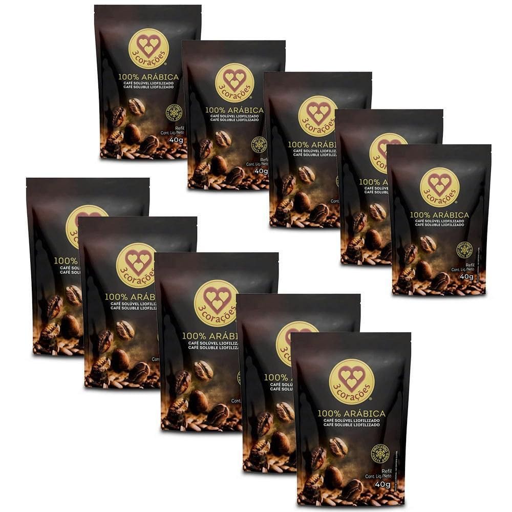 Café Solúvel 100% Arábica Três Corações Kit 10 Refis De 40G