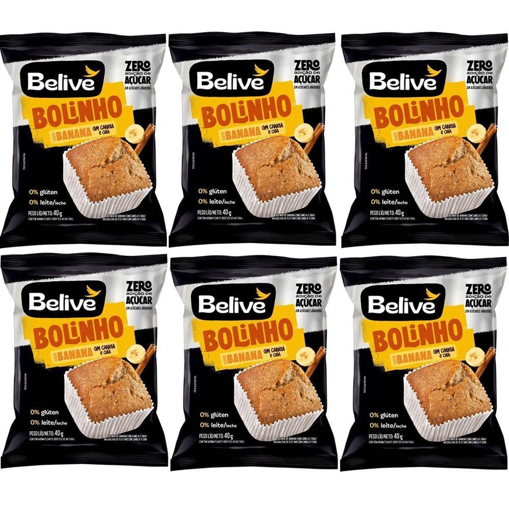 Kit 6 Bolinho Sabor Banana Com Canela E Chia 40G Belive