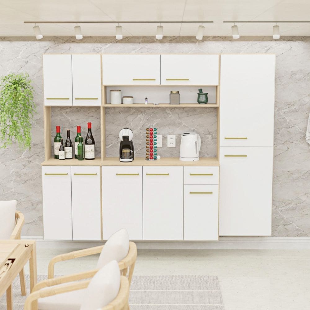 Cozinha Modulada Completa Compacta Torre Quente Armário Aéreo e Balcão Auxiliar Aura Dubai/Branco