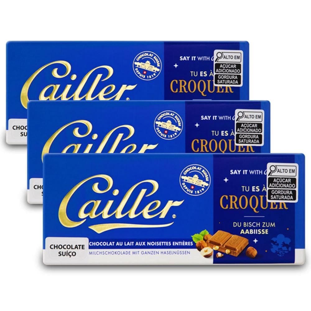 Chocolate Cailler Avelãs Inteiras Kit 3 Barras De 100G