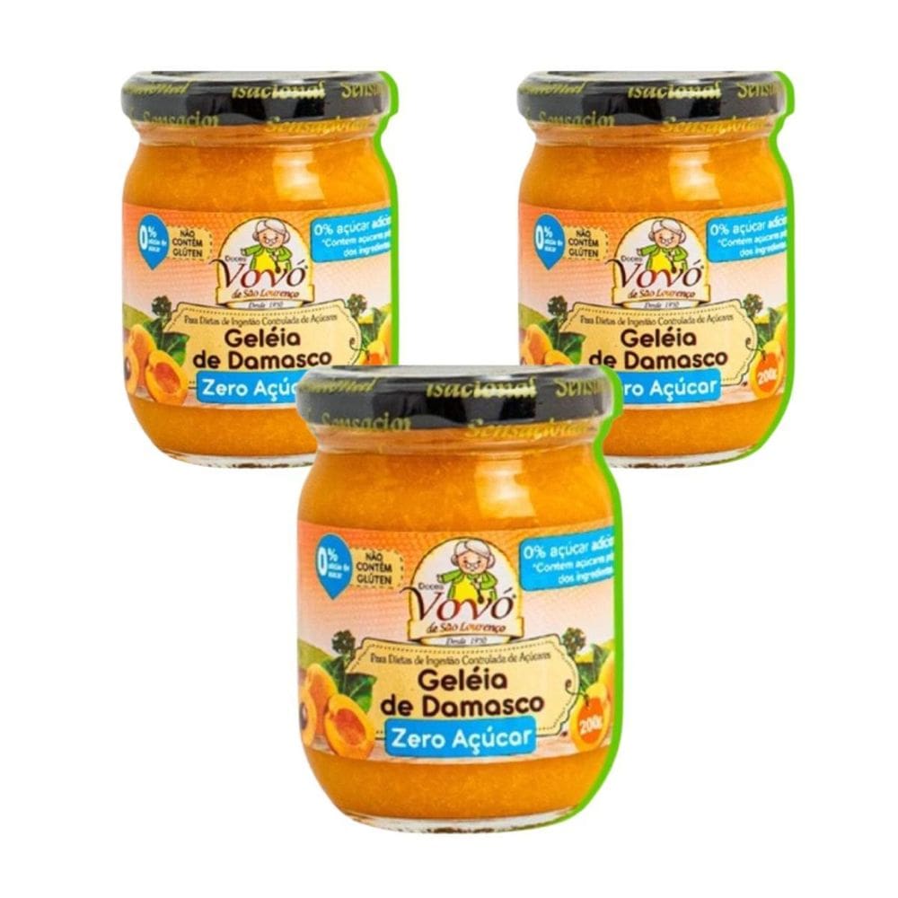 Kit 3 Geleia De Damasco Zero Acucar 200G Doces Vovó