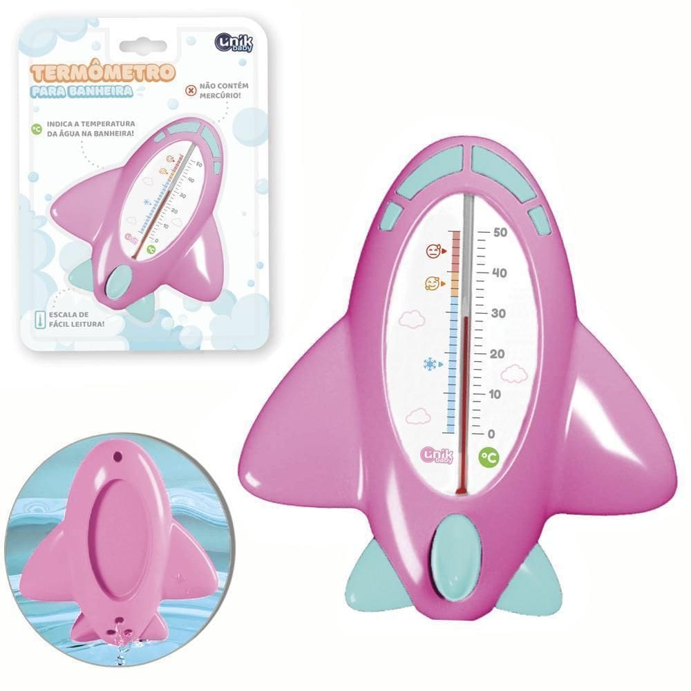 Termometro De Plastico Para Banheira Aviao Rosa 11X10X4Cm