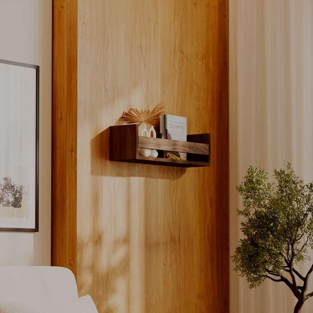 Prateleira Porta Livro Nogal 70 x 12cm Suporte Invisivel