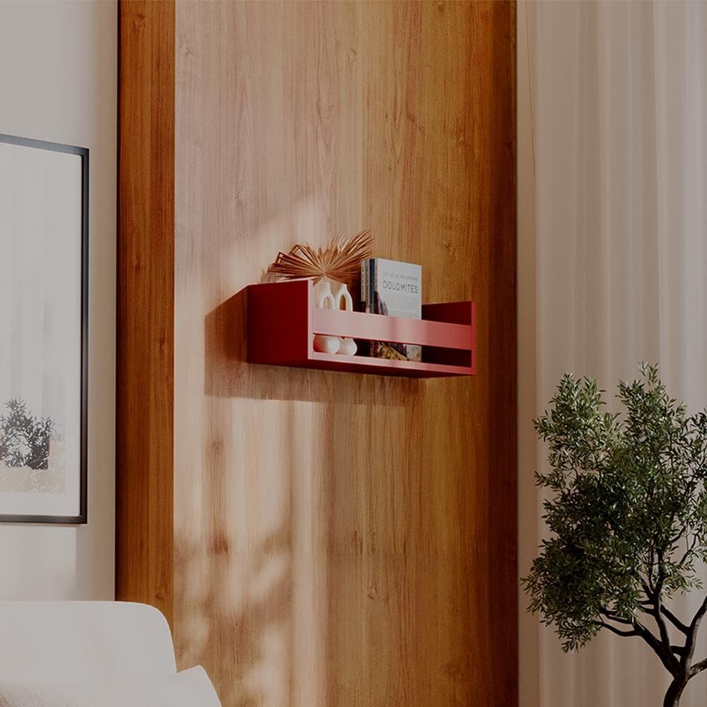 Prateleira Porta Objeto Vermelha 50 x 12cm Suporte Invisivel