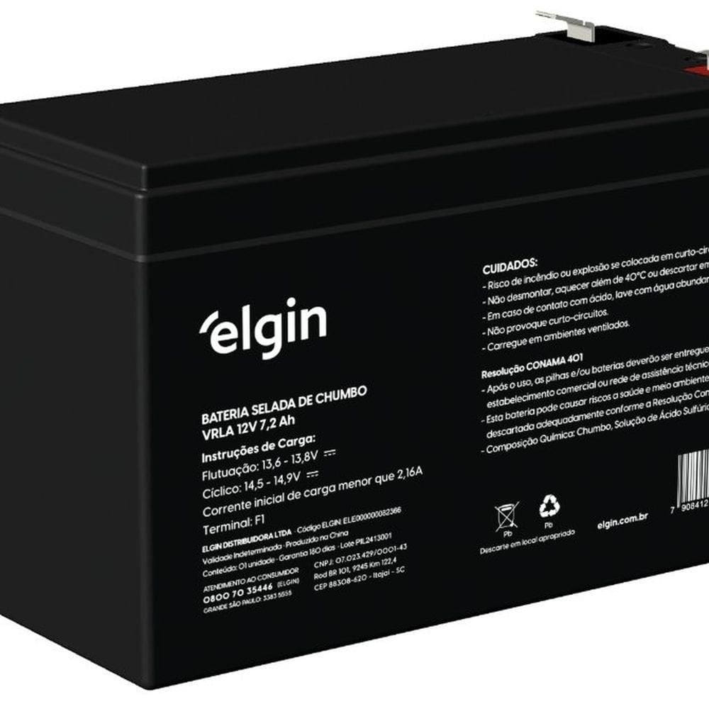 Bateria Chumbo Vlra 12v 7,2ah Terminal F187