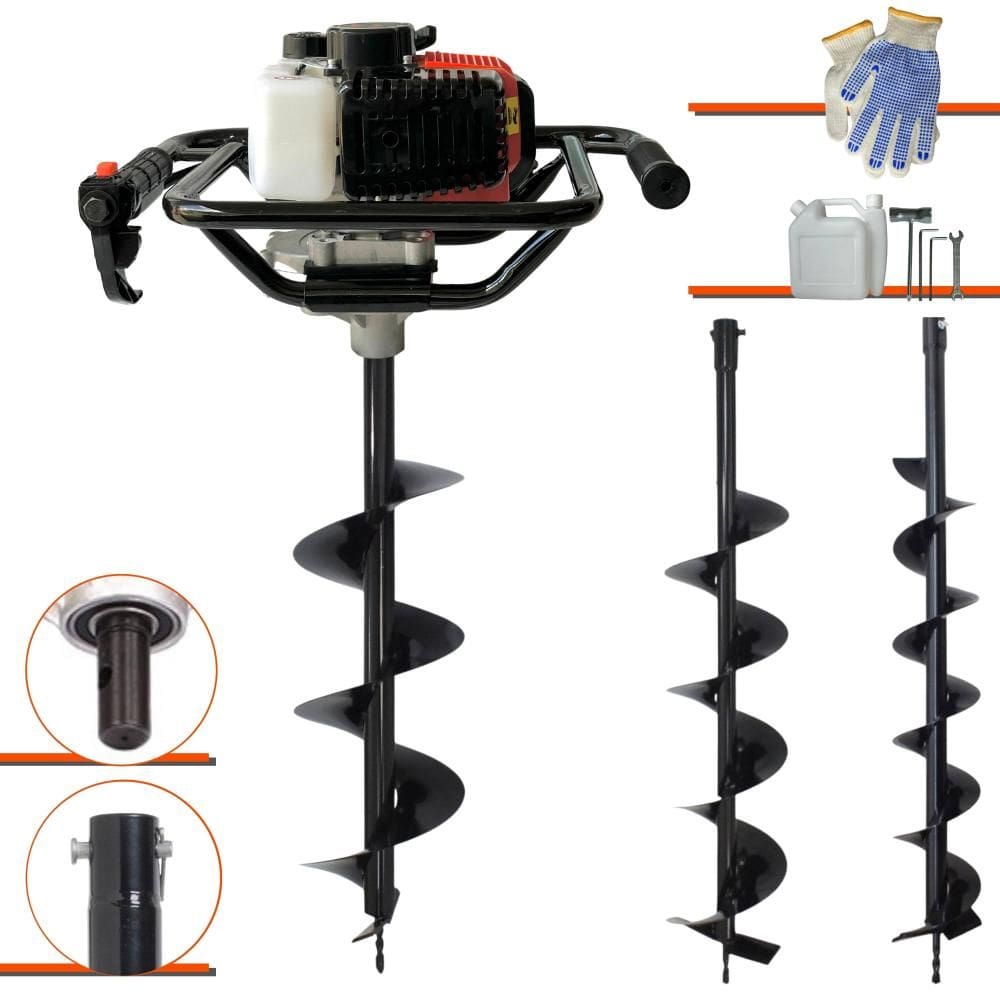 Trado Motorizado À Gasolina Vant VPS52 52cc 2HP Perfurador de Solo Profissional + Brocas 80x10cm, 80x15cm e 80x20cm