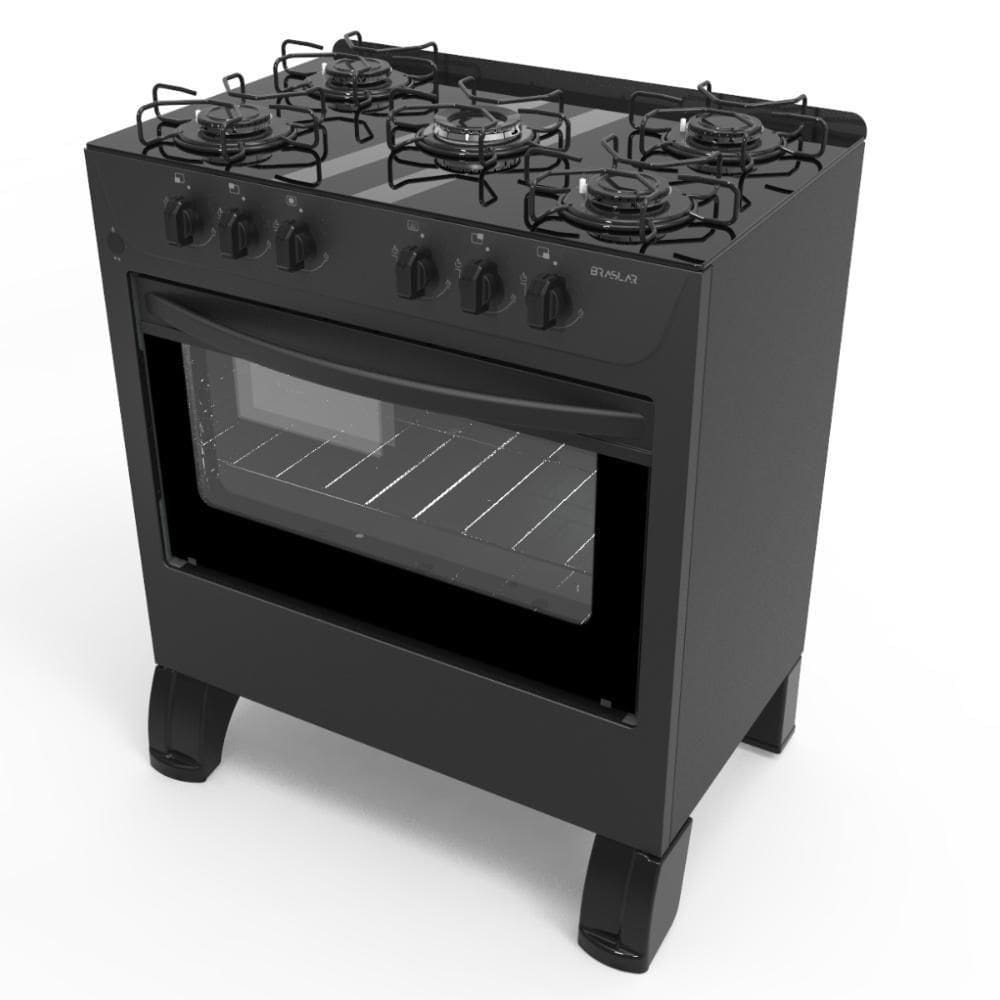 Fogão Braslar 5 Bocas Carina Black Forno Easy Clean Trempe Individual Esmaltada