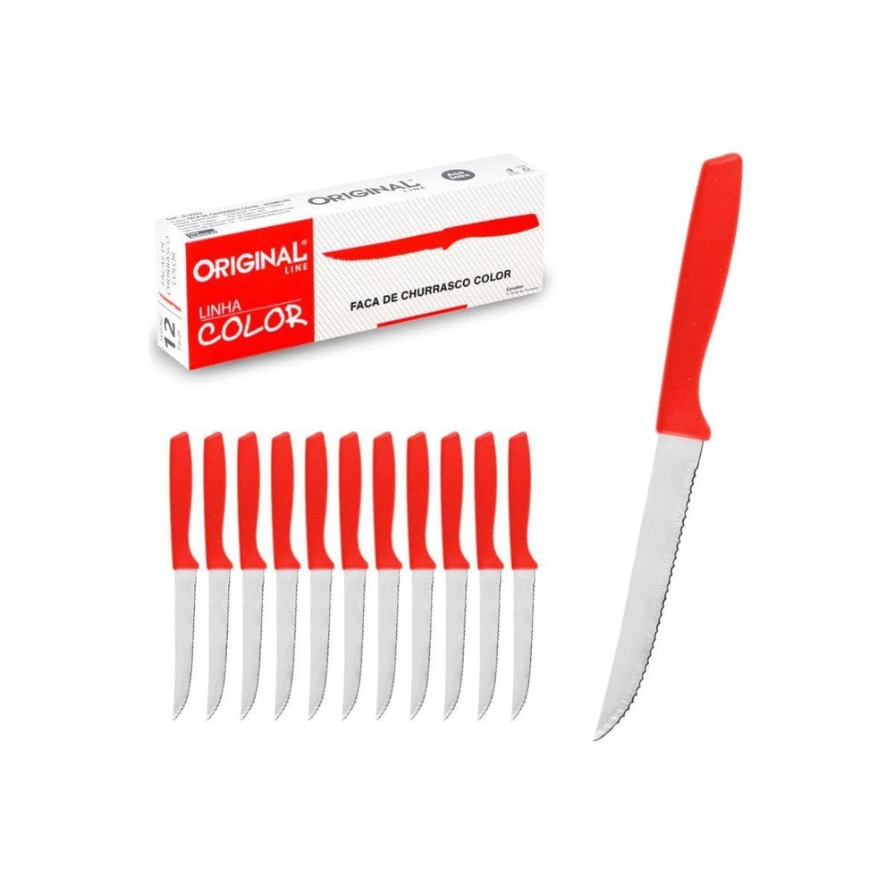 Conjunto De 12 Facas Churrasco Colors Cozinha Cabo Plastico