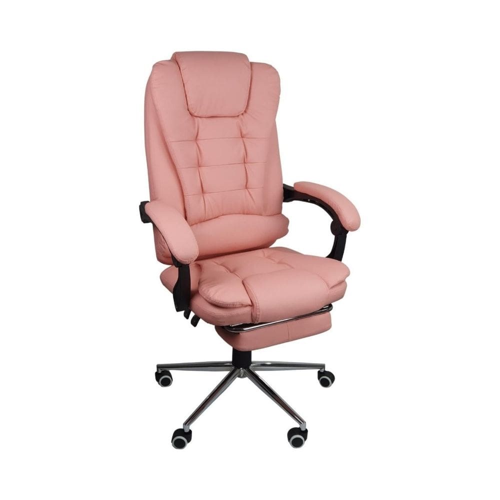Cadeira De Escritório Presidente Ergonômica Apoio Pés Rosa