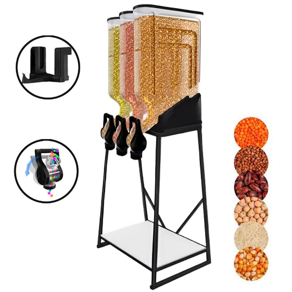 Dispenser 3 Módulos 45 Litros ou 20 Kilos Armazenamento Ração Grãos Cereais Preto Agp