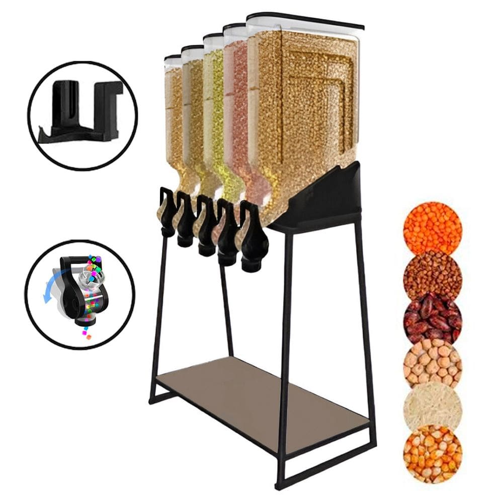 Dispenser 5 Módulos 35 Litros ou 15 Kilos Armazenamento Ração Grãos Cereais Preto Mec Pet