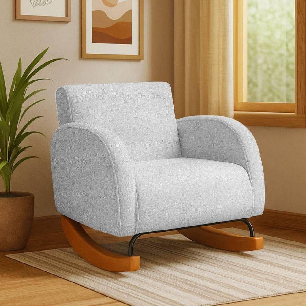 Poltrona Com Base Balanço Em Tecido Linho Cindy – Lucadi Rústico Grígio