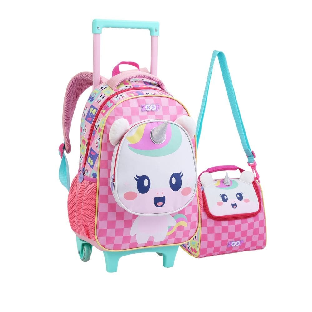 Mochila De Rodinhas Unicórnio Lancheira Infantil