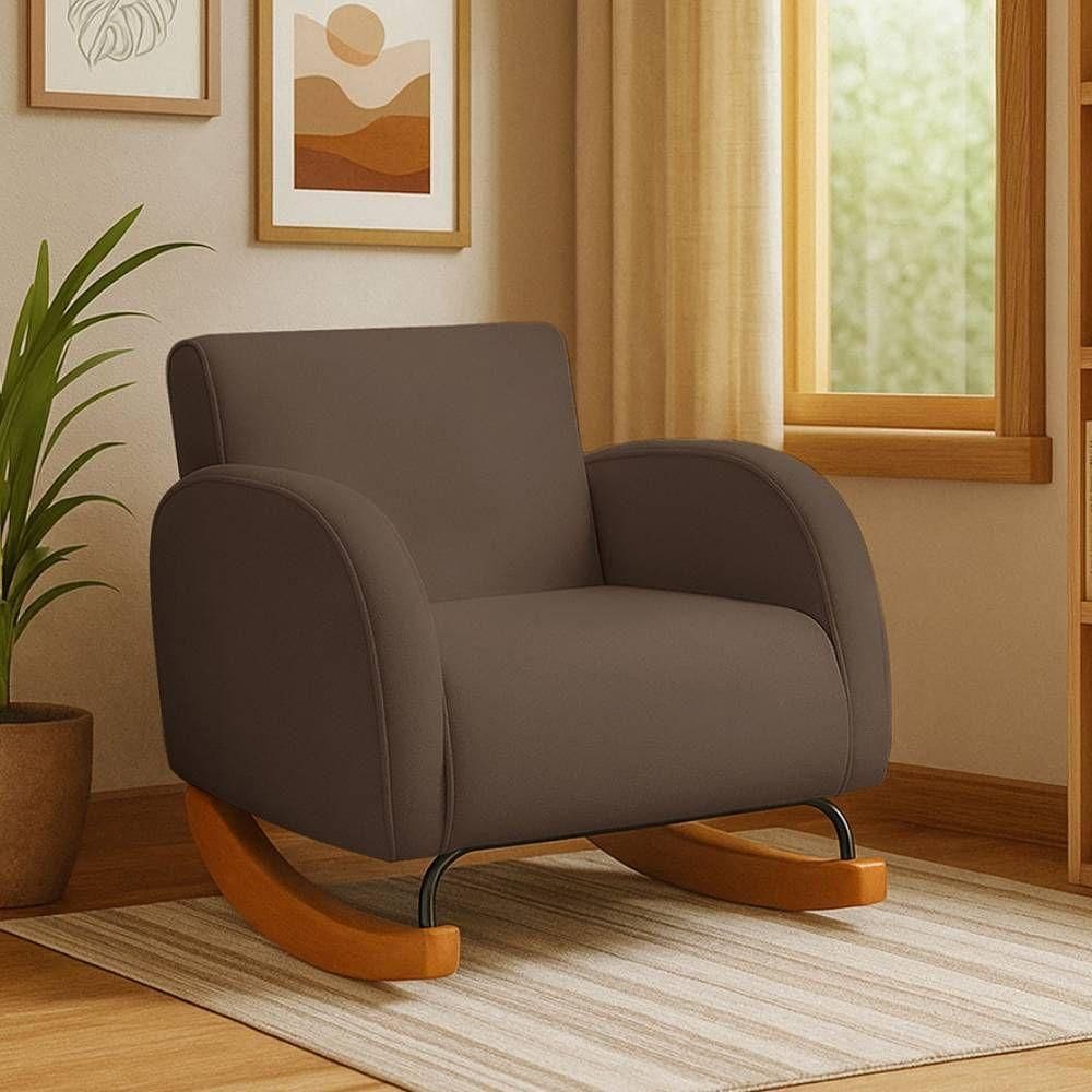 Poltrona Com Base Balanço Em Tecido Veludo Cindy – Lucadi Marrom