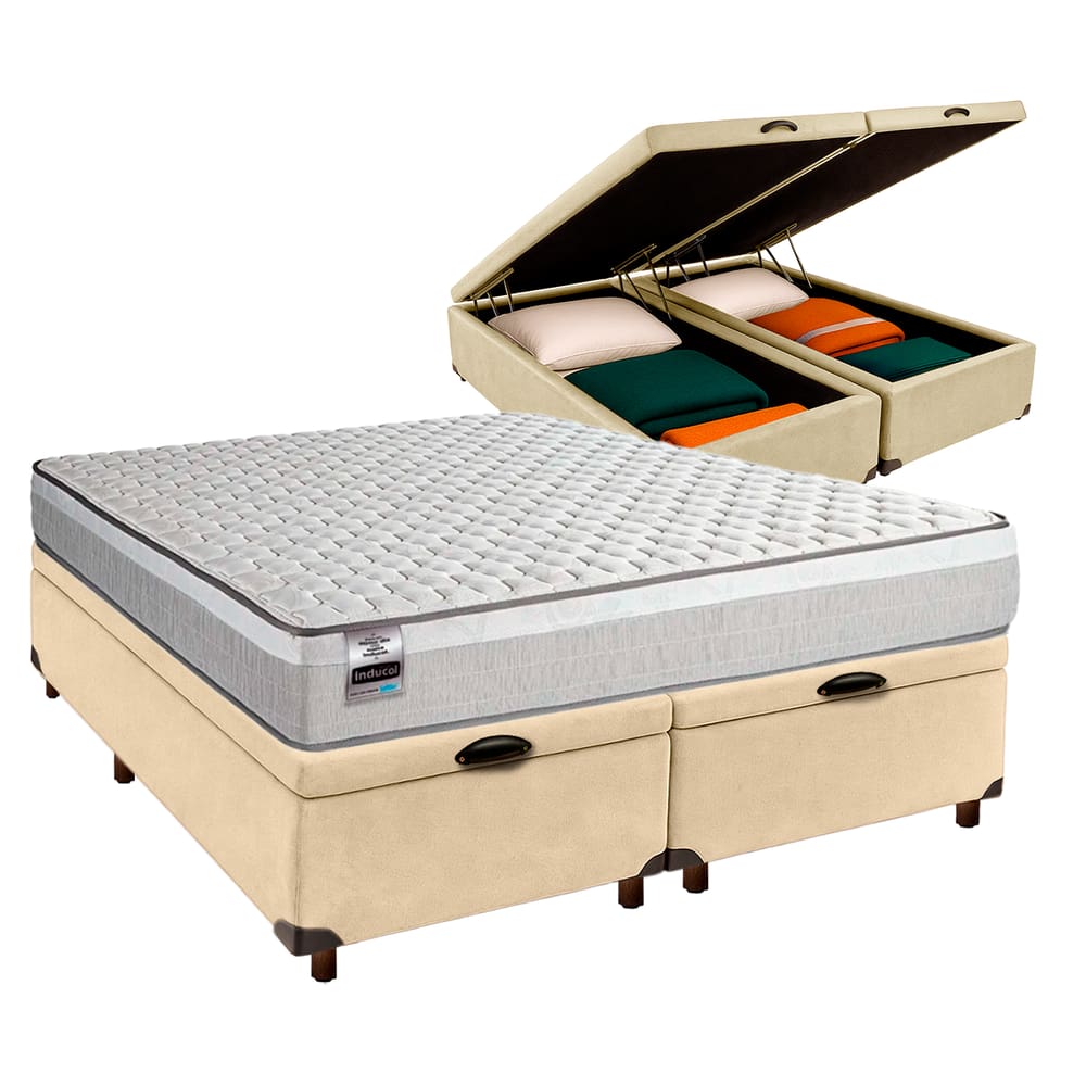 Cama Box Bau + Colchão Queen Molas Ensacadas Hanover Inducol