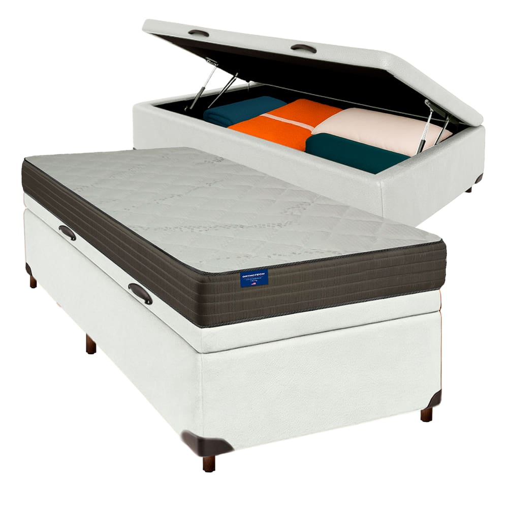 Cama Box Bau + Colchão Solteiro D33 Orthotech Inducol