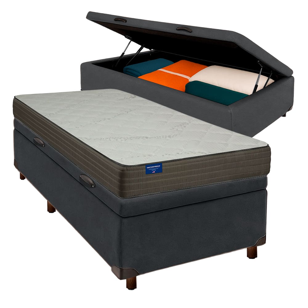 Cama Box Bau + Colchão Solteiro D33 Orthotech Inducol