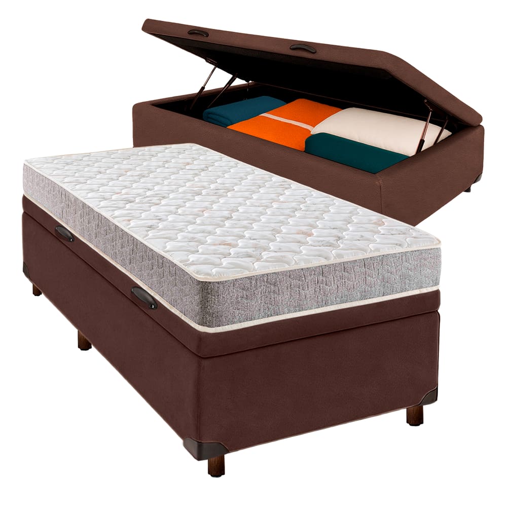 Cama Box Bau Blindado Solteiro + Colchão D23 Inducol