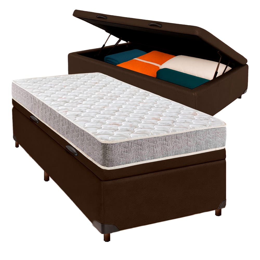 Cama Box Bau Blindado Solteiro + Colchão D33 Inducol