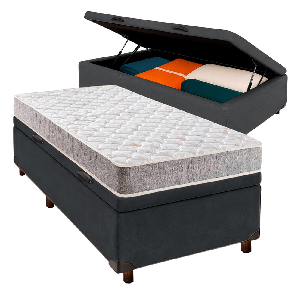 Cama Box Bau Blindado Solteiro + Colchão D23 Inducol