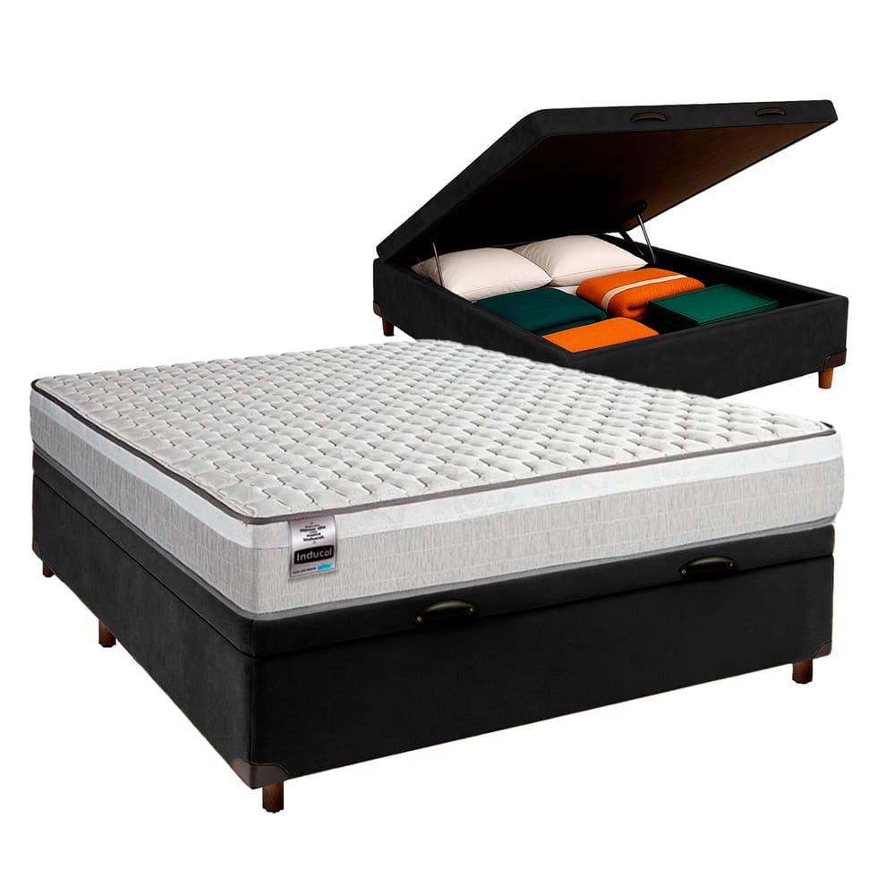 Cama Box Bau + Colchão Casal Molas Ensacadas Hanover Inducol