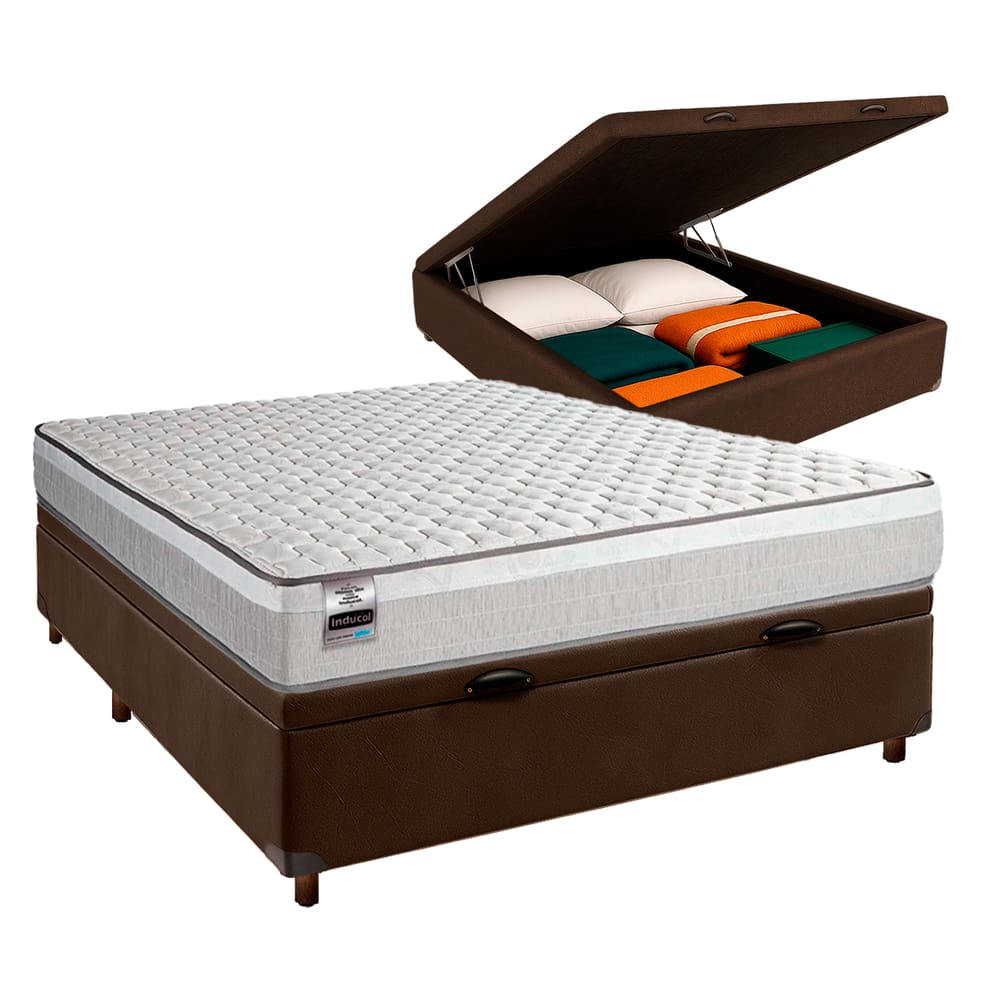 Cama Box Bau + Colchão Casal Molas Ensacadas Hanover Inducol